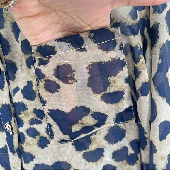 Leopard Print Sheer Button Front Blouse Tan Gold Navy Women’s Large Unbranded - Picture 4 of 12